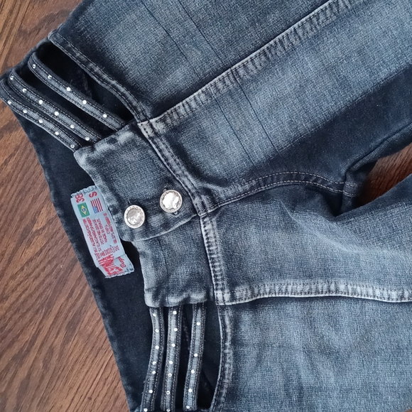 Sparkly Stretchy Bootcut Jeans Strappy Hips y2k Small - Picture 2 of 7